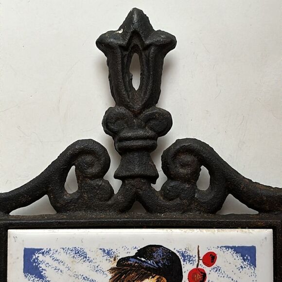 Vintage Decor Seven Star Tile Cast Iron Trivet with Little Boy and Sheep - Picture 4 of 6